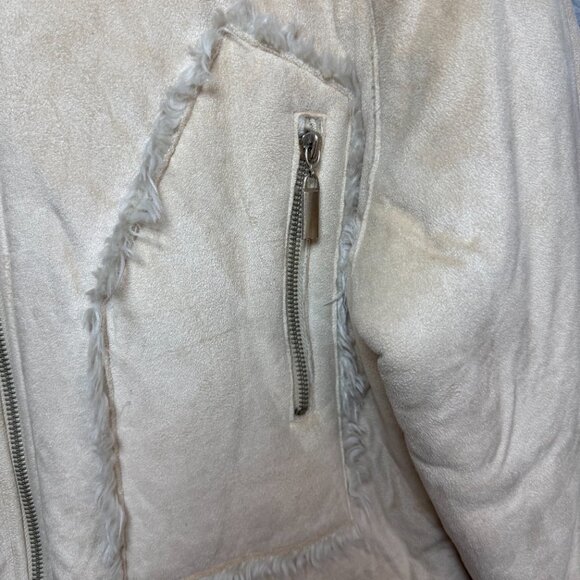 Wilson's Leather L Faux Suede Hooded Short Jacket Faux Fur Lining Tan Zip Up - Picture 5 of 16